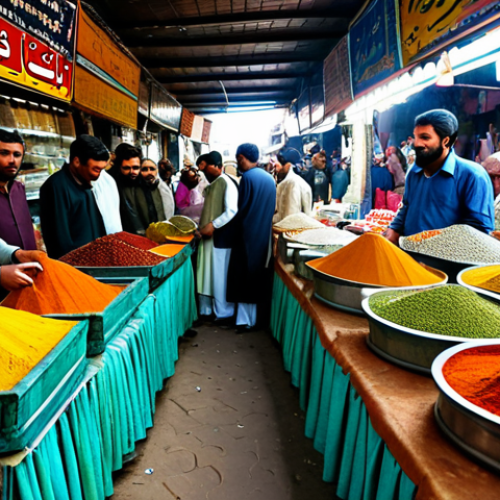 A bustling Pakistani marketplace**

"A vibrant scene in a Lahore bazaar, fully clothed vendors selling colorful spices and textiles, appropriate attire, safe for work, professional photography, perfect anatomy, natural proportions, modest clothing, high quality, family-friendly, bustling atmosphere, Urdu signage in the background, natural lighting."

**