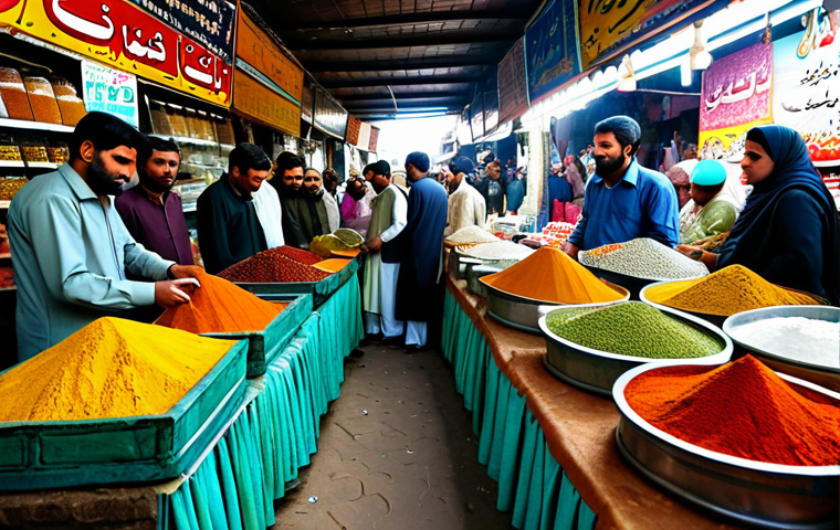 A bustling Pakistani marketplace**

"A vibrant scene in a Lahore bazaar, fully clothed vendors selling colorful spices and textiles, appropriate attire, safe for work, professional photography, perfect anatomy, natural proportions, modest clothing, high quality, family-friendly, bustling atmosphere, Urdu signage in the background, natural lighting."

**